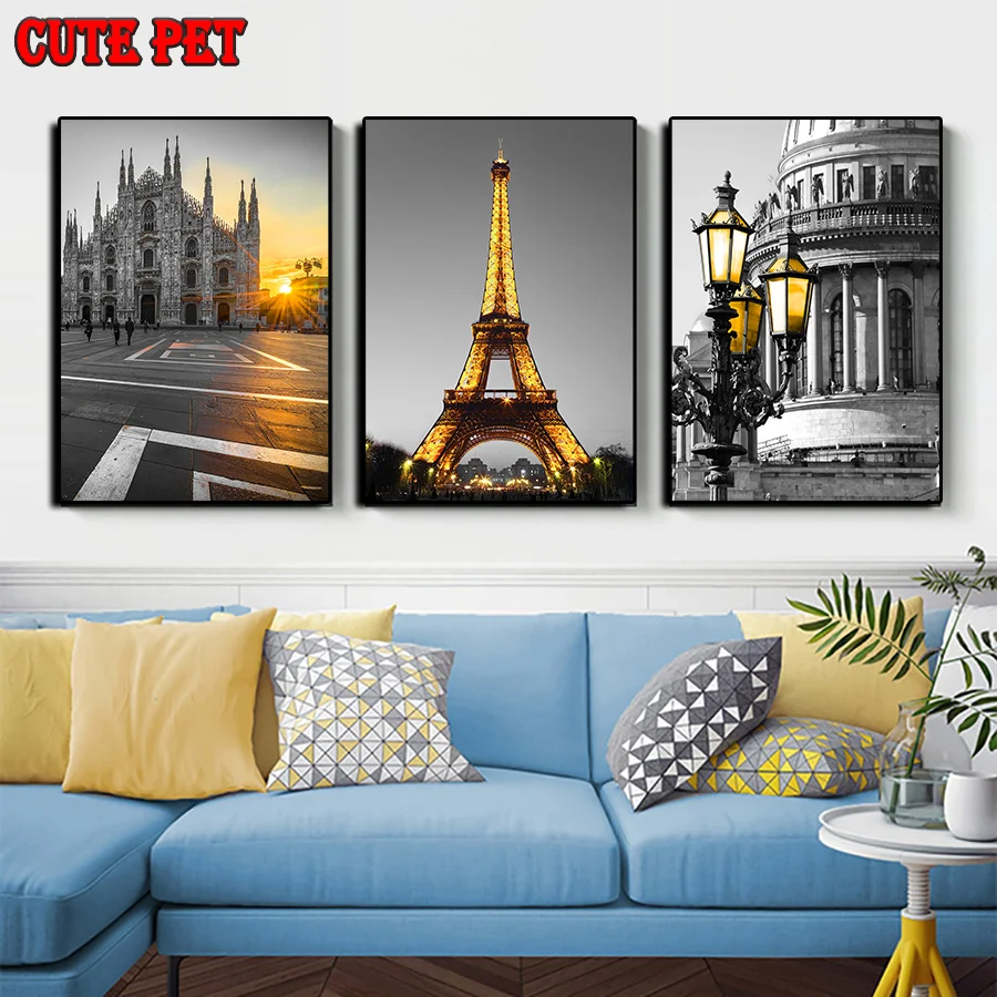 French city architecture 5D Diamond Painting Eiffel tower mosaic full square drill embroidery cross stitch rhinestone decor 3PCS