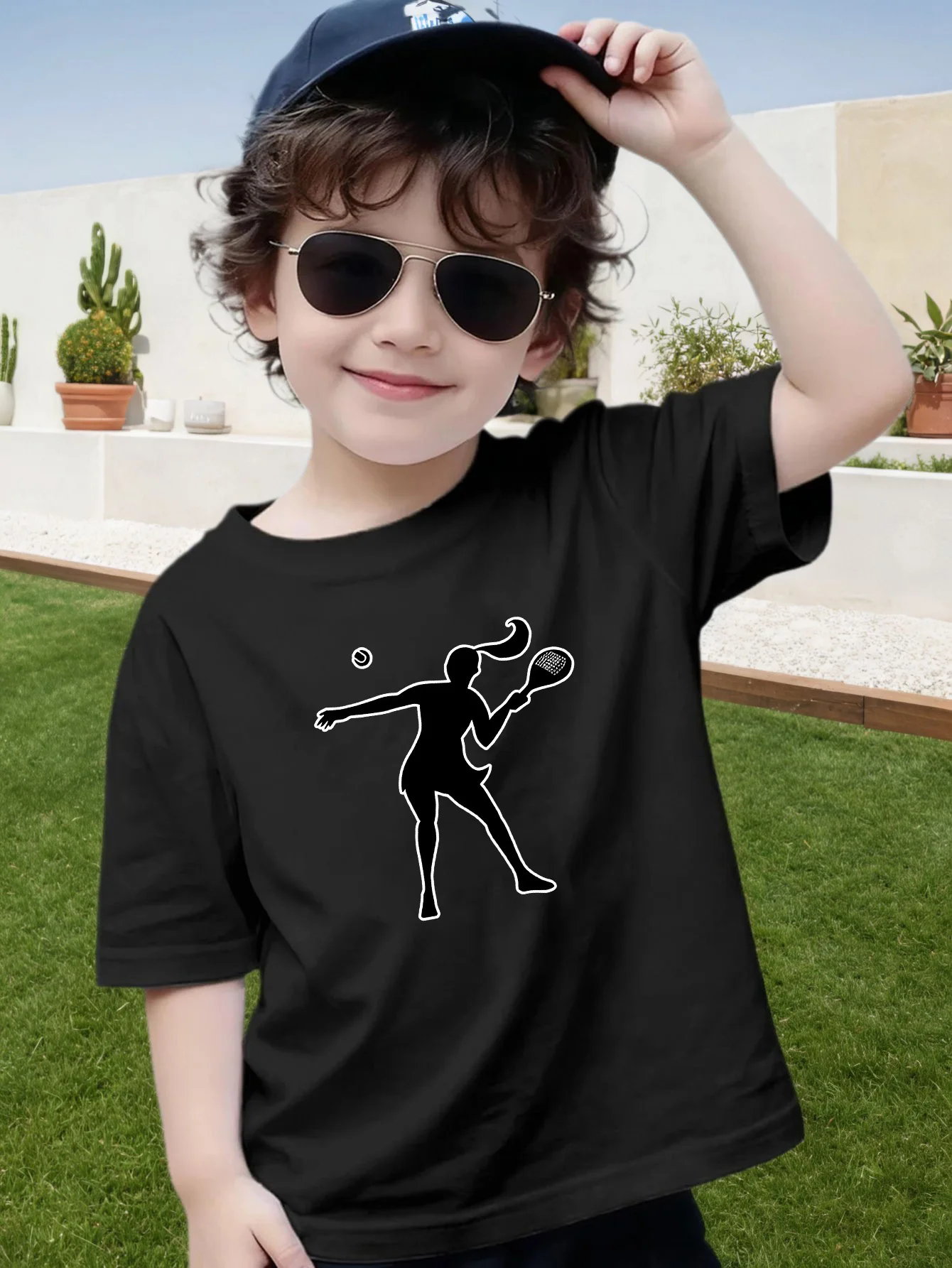 Female Tennis Athlete Silhouette Sports Print Kids Tee Boys Girls Cotton Summer Soft Casual Unisex Kids Short Sleeve Shirts