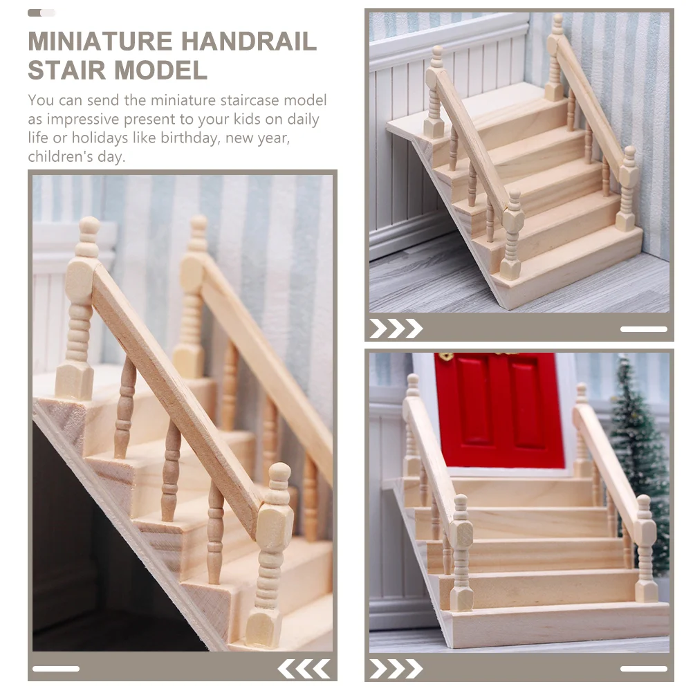 Leuninghuis Mini Houten Trap Miniatuur Scène Stap Meubilair Model Tiny