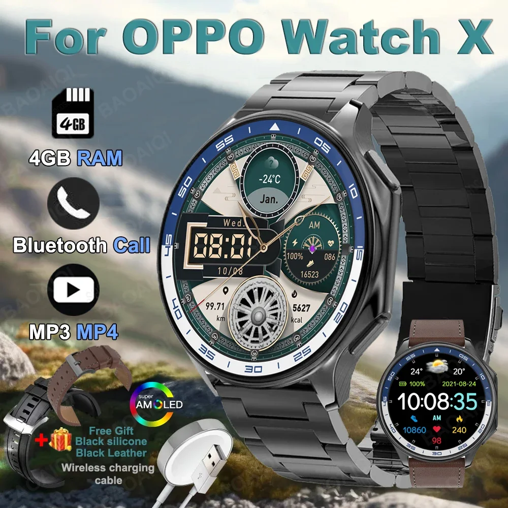 Для OPPO Watch X AMOLED 4 ГБ Смарт-часы Водонепроницаемые мужские умные часы Bluetooth Call Connect Наушники TWS Музыка 3D UI Режим Видео