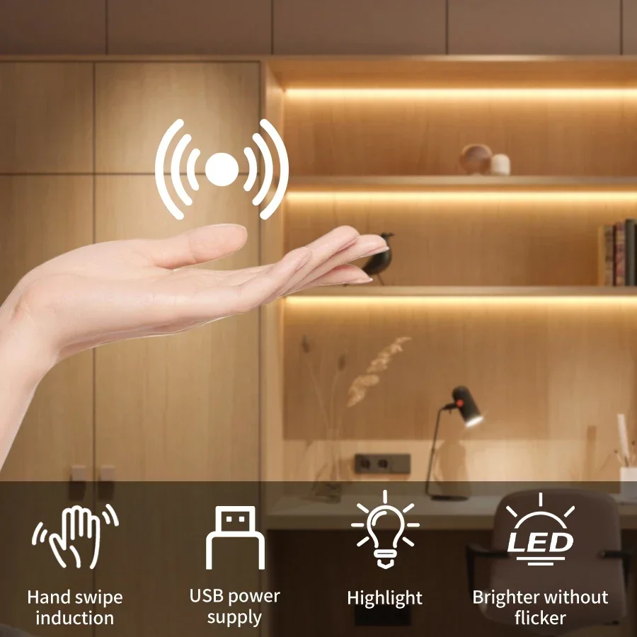 Hand Sweep LED Strip Lights 1m 2m 3m 5 m 10m DC 5V USB LED Strip with Motion Sensor Switch for TV Kitchen Cabinet Backlight