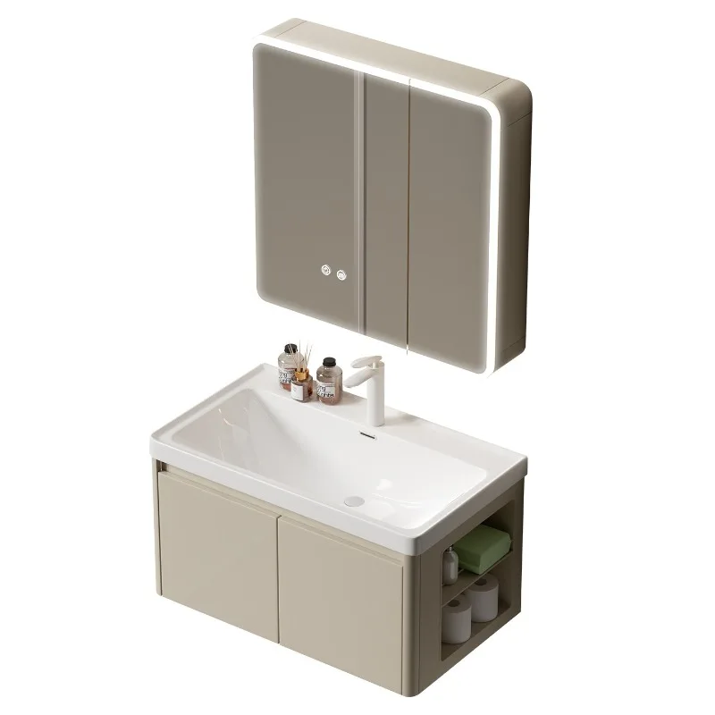 Rounded corner space aluminum smart bathroom mirror cabinet wall-mounted with beauty storage rack dressing mirror box