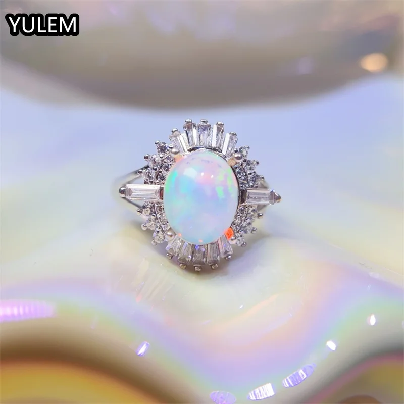 

100% Natural White Opal Ring 8x10mm Real Opal Silver Ring Classic 925 Silver Jewelry Gift for Wife