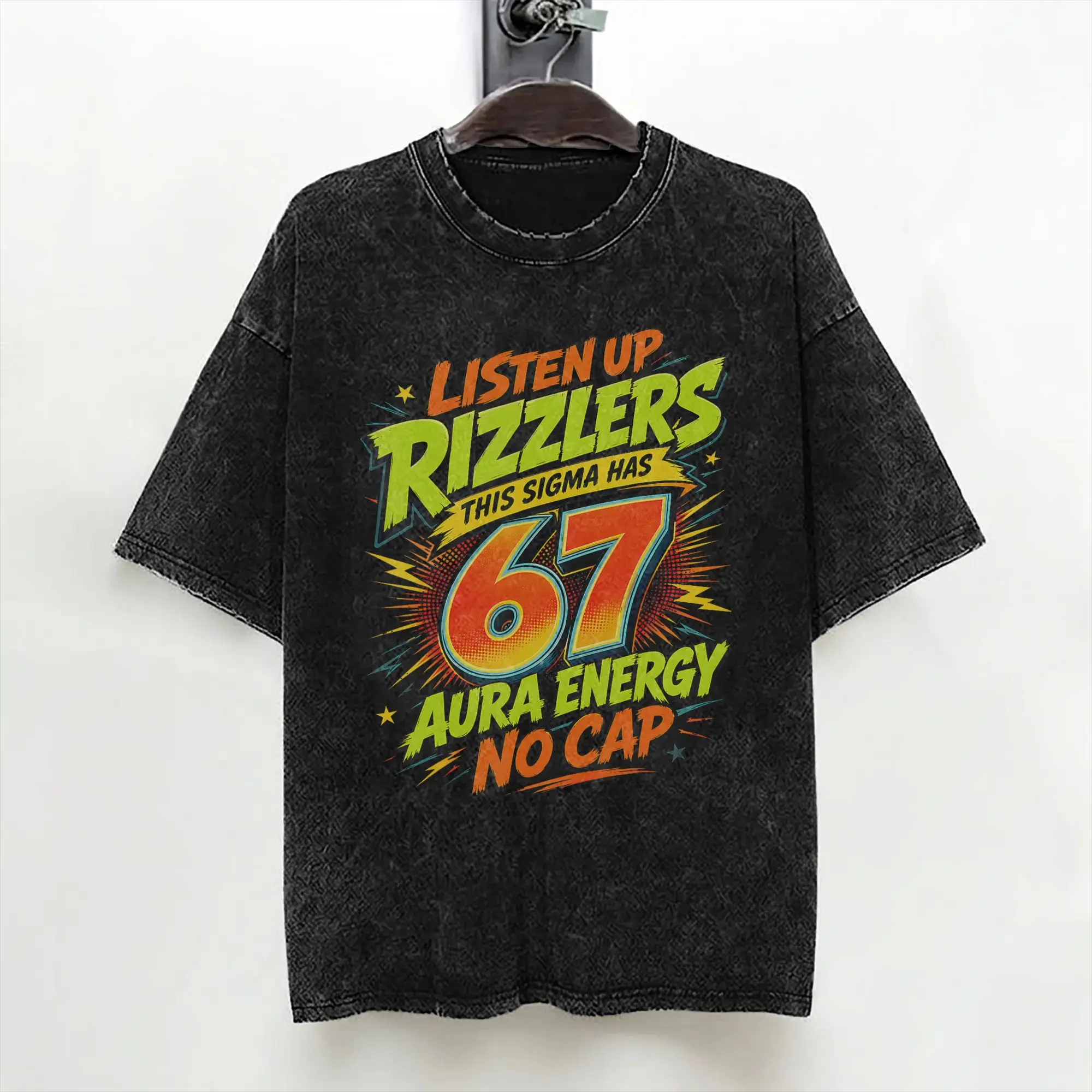 Washed T Shirts Listen up Rizzlers This Sigma has 67 Hip Hop T-Shirts Harajuku  Streetwear Short Sleeve Tops Tees Men Women