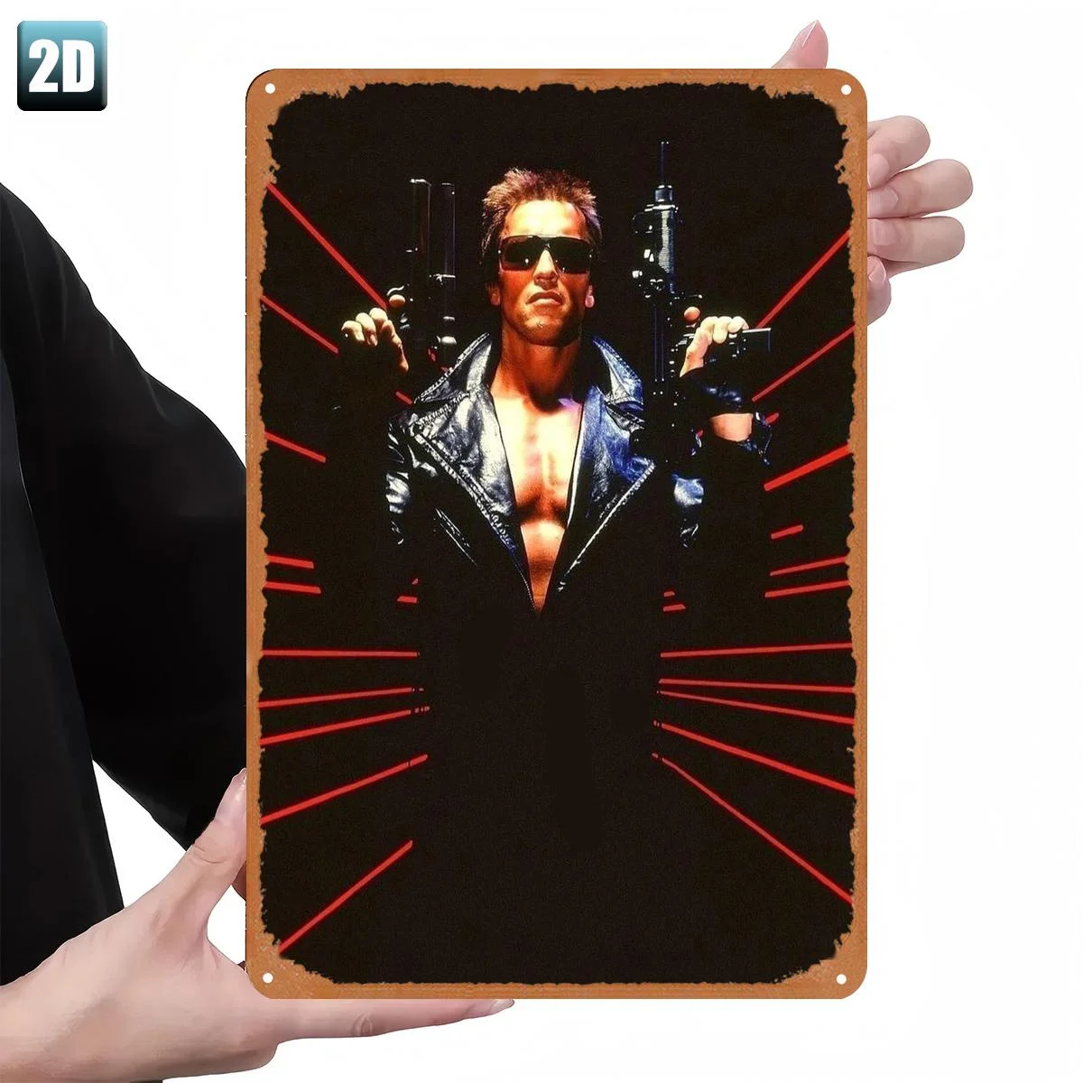Letrero Metálico de Pared Terminator: The Ultimate Cybernetic Soldier - (20cm x 30cm) Futurista con Ojos Rojos y Armas, de Hierro Resistente