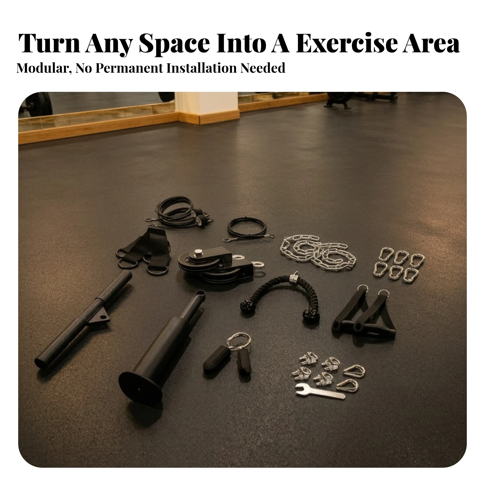 Pulley Cable Gym Attachment Modular Strength Training Pulley Kit with Carabiners Workout Handle Attachments Adjustable