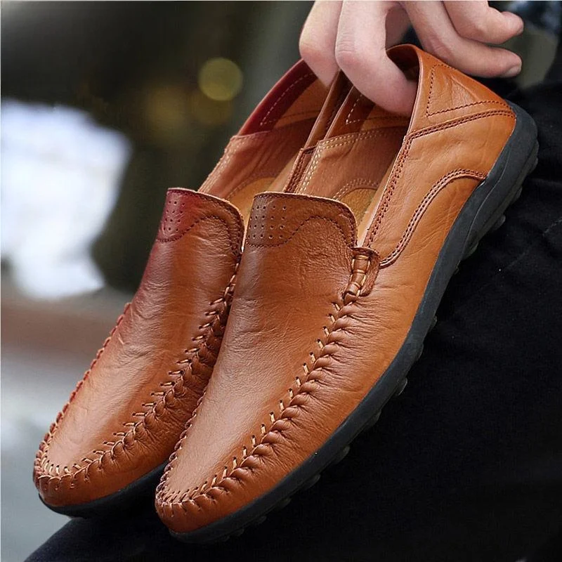 

Leather Slip-On Loafers Men's Casual Shoes Breathable Soft Bottom Lazy Shoes Summer 2024 New Style round Toe Flat Heel