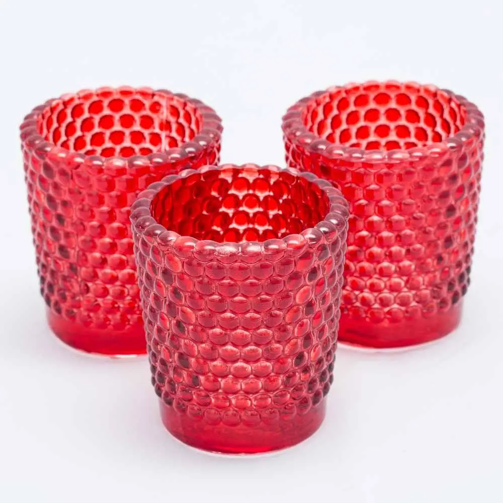 

Votive Candle Holders Hobnail Red Set of 72 Thick Premium Quality Glass with Jewel-rich Color Finish Pretty