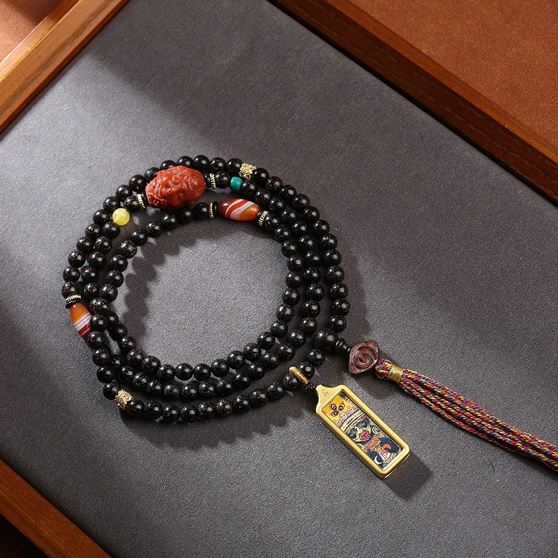 

TibetanZaki Ram Thangkapaired with sandalwood Buddhist beads prayer beads cultural ornaments pendants hanging ornaments handheld