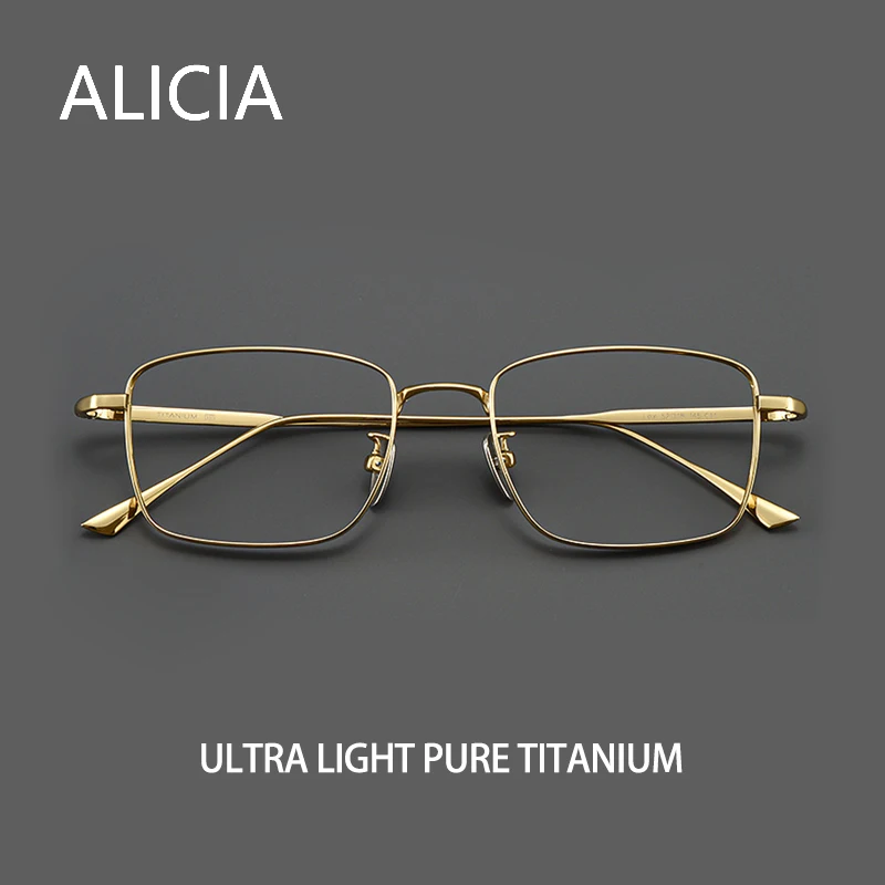 

ALICIA New Fashion Square Full Frame Glasses Ultra light Pure Titanium Eyewear Luxury Business Optical Prescription Frames 1908