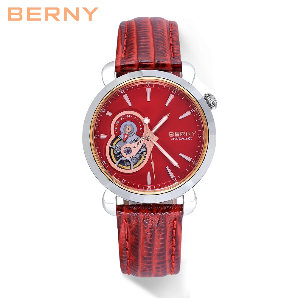 

BERNY Women Mechanical Watch Tungsten Steel BERNY NH39 Movement 24 Diamonds Brown 5ATM Waterproof Lady Automatic Sapphire Glass