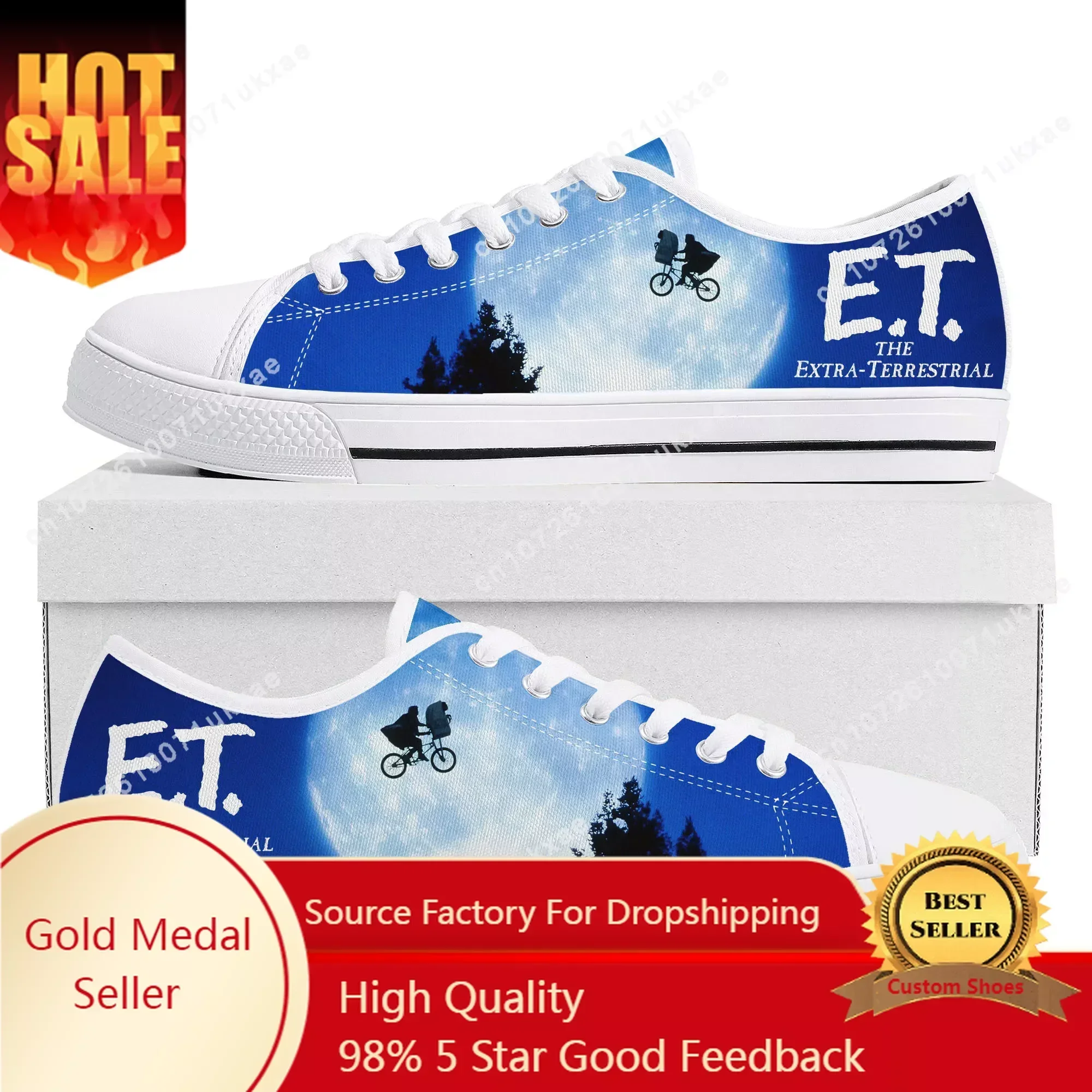 

E.T. The Extra-Terrestrial Movie Low Top Sneakers Mens Womens Teenager Canvas Sneaker Casual Custom Made Shoes Customize Shoe