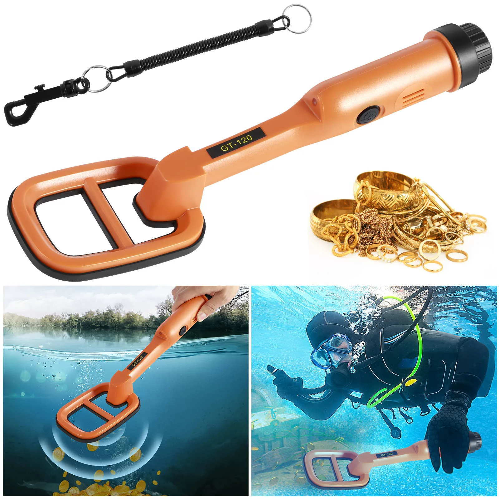 Underwater Metal Detector 9.84FT IP68 Fully Waterproof 4.2inch Coil Metal Detector with LED and Alarm Handheld GT-120 Metal