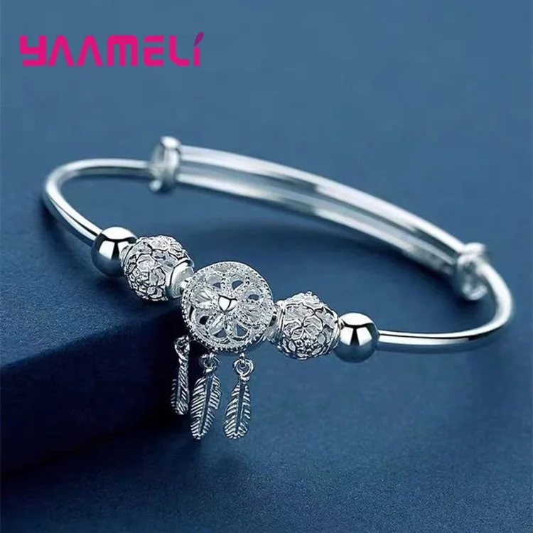 

Top Sale Solid 925 Sterling Silver Resizable Adjustable Cuff Bangle Bracelet for Women Girls Nice Party Accessories Jewelry