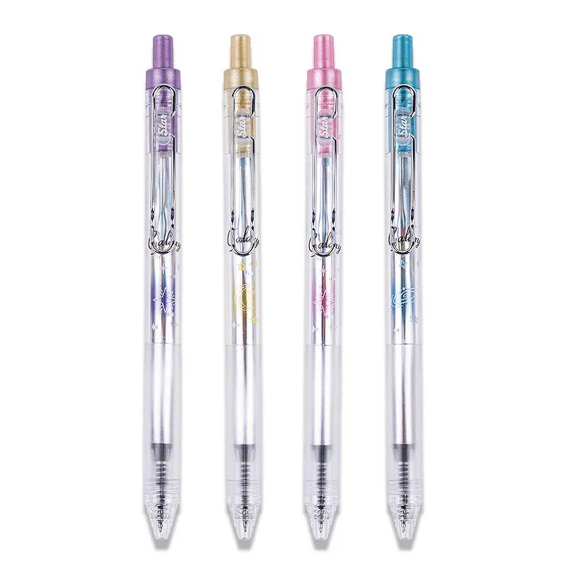 4PCS New Starlight Retractable Gel Pen with Intense Black Quick-Dry Ink Aurora Laser Design High-Aesthetic Student Gel Pen