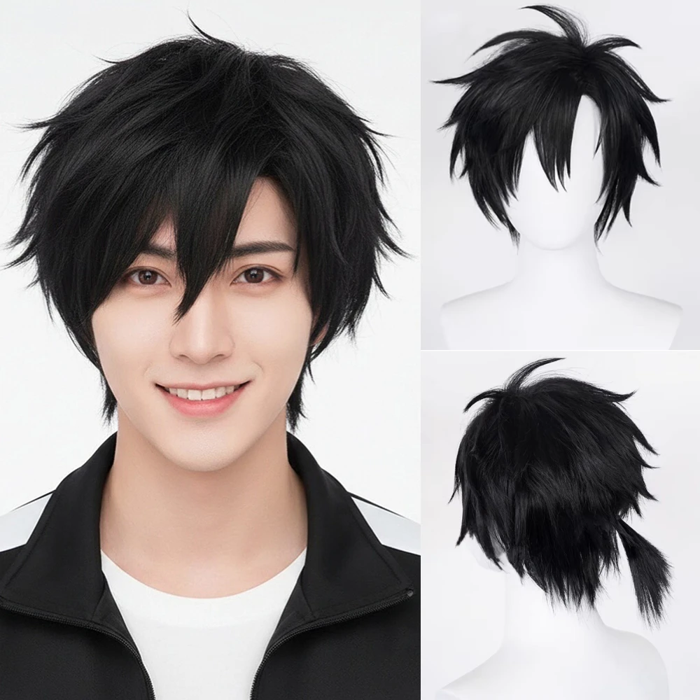 

VICWIG Black Short Straight Synthetic Wig Men and Women Anime Cosplay Nature Fluffy Hair Wig for Daily Party