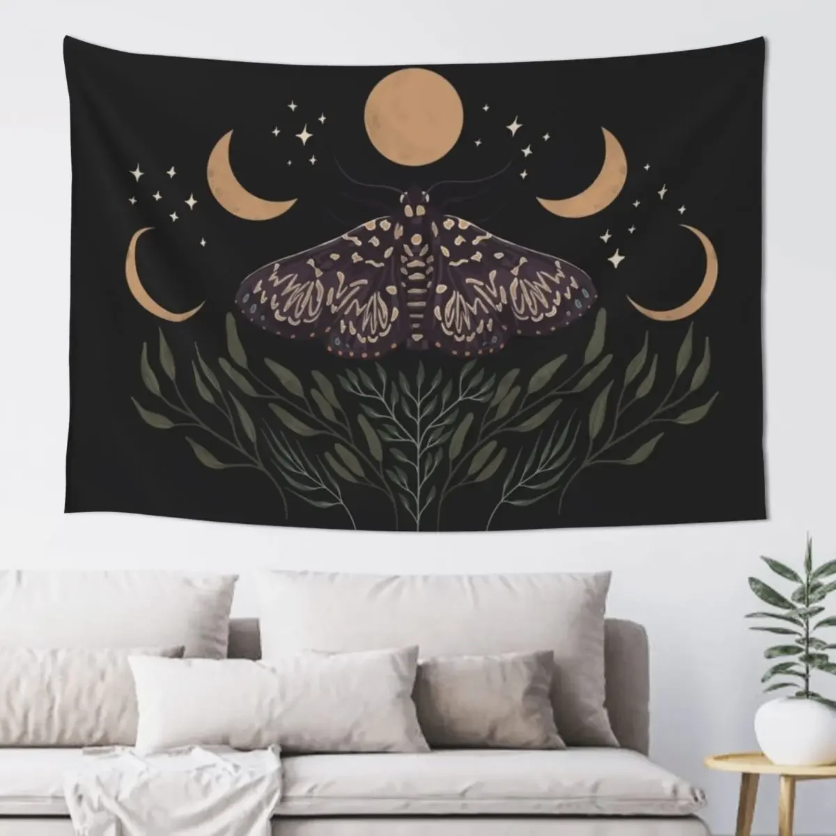 

Moon, Moth, and Botanical Design Tapestry Wall Mural Wallpaper Bedroom Wall Hanging Decor Aesthetic Decoration Tapestry