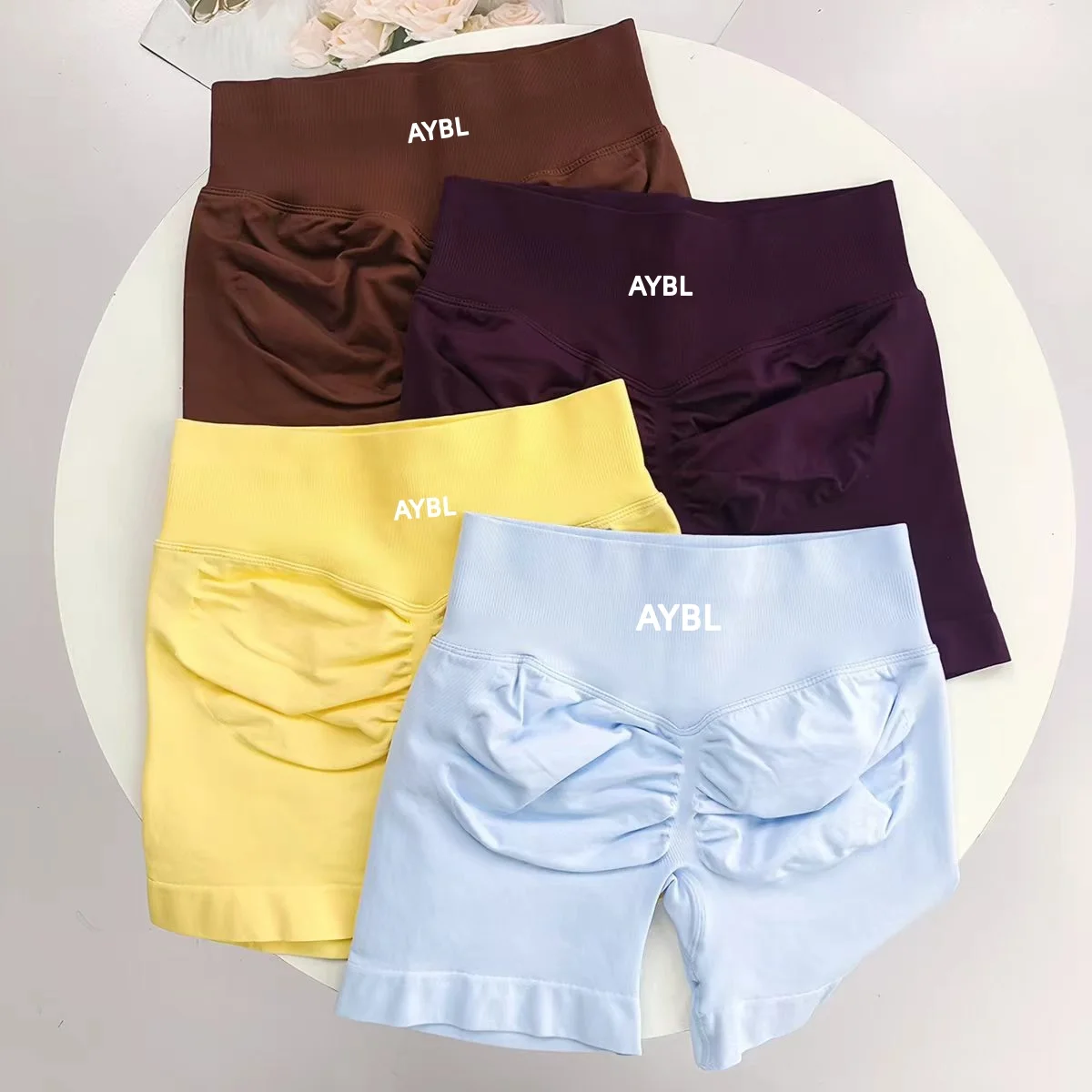 Short De Sport Pour Femme, Sans Couture, Uni, Blanc, Taille Haute, Effet Push-Up, Pour Le Yoga Et La Course à Pied