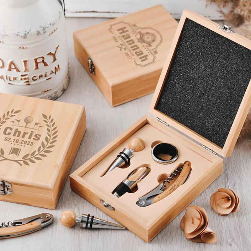 Personalized Wine Opener Tool Set groomsmen gifts Wedding Party Gifts, Corkscrew Pourer with Gift Box Kit for Wedding Decor Gift