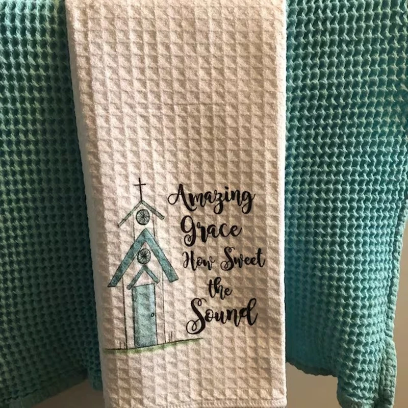 Church Hymn Tea Towel - Easter Decor - Dish Towel - Spiritual Decor - Hostess Gift - How Great Thou Art - Amazing Grace - Kitche