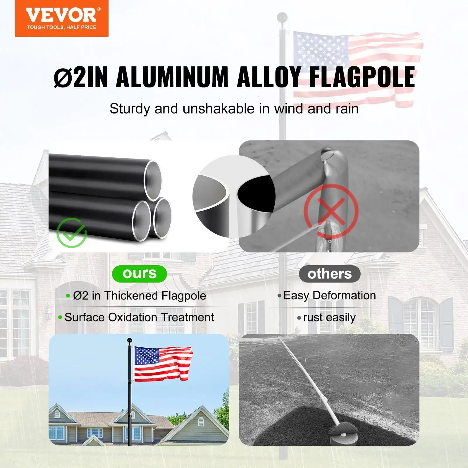 20FT Telescopic Flagpole Kit Heavy Duty Aluminum Flag Pole American