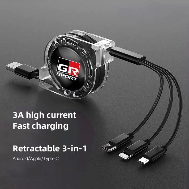 Car Interior 3 In 1 Fast Charger USB Data Cable Accessory For Toyota 86 Mirai Supra Prado Alphard Vellfire Crown Sequoia Venza A