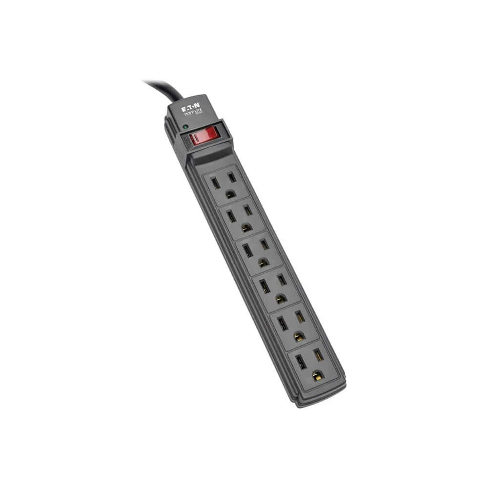 6 منافذ شرائط الطاقة مع سلك 6 أقدام جدار مكتب قابل للتركيب مفتاح مضاء NEMA 5-15P RoHS مصدر طاقة معتمد