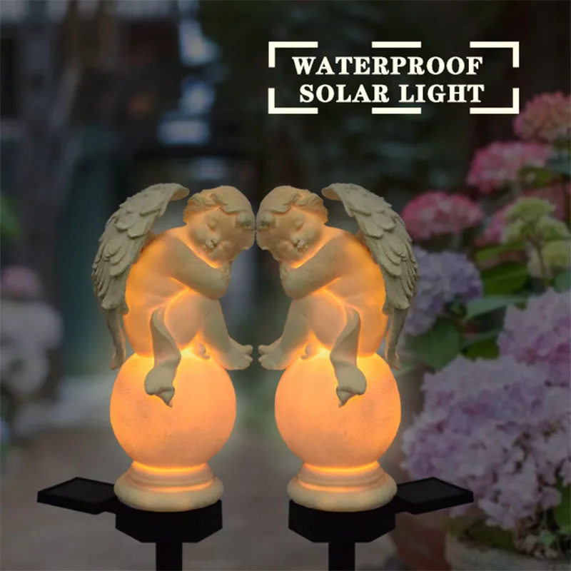 Solar Outdoor Resin Angel Lamps Ground Landscape Holiday Decoration Europe Style Villa Countyard Waterproof Lawn Garden Lighting
