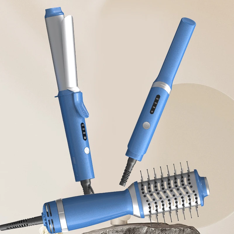 

SMET Portable MINI 3-in-1 Hair Care Set 120/230V Dual Voltage Electric Hair Dryer Brush PTC Hair Straightener Curling Iron