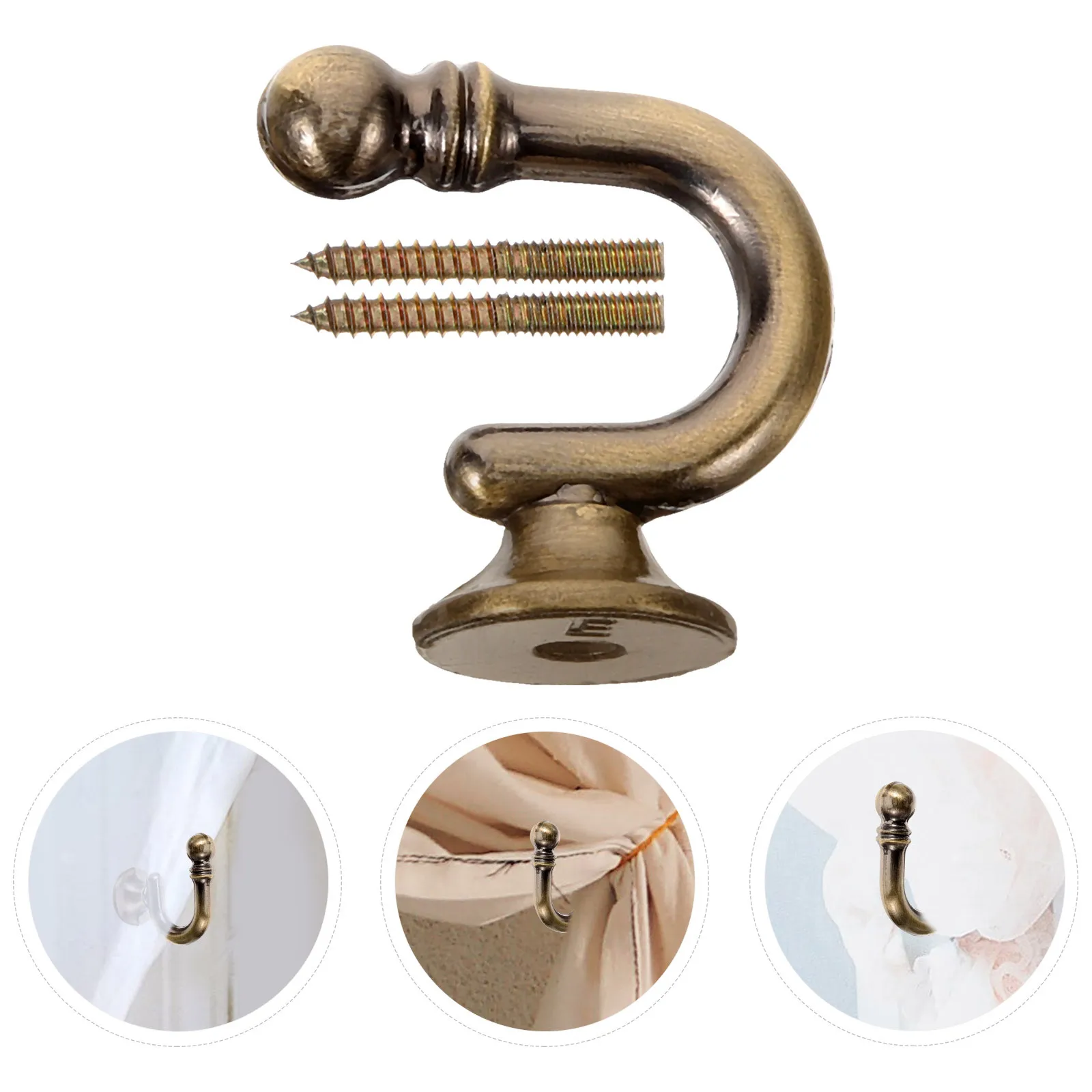 

1Pair Curtain Wall Hook Alloy Material Polished Smooth Surface Secure Hold Drapery Tieback Holder Vintage Style