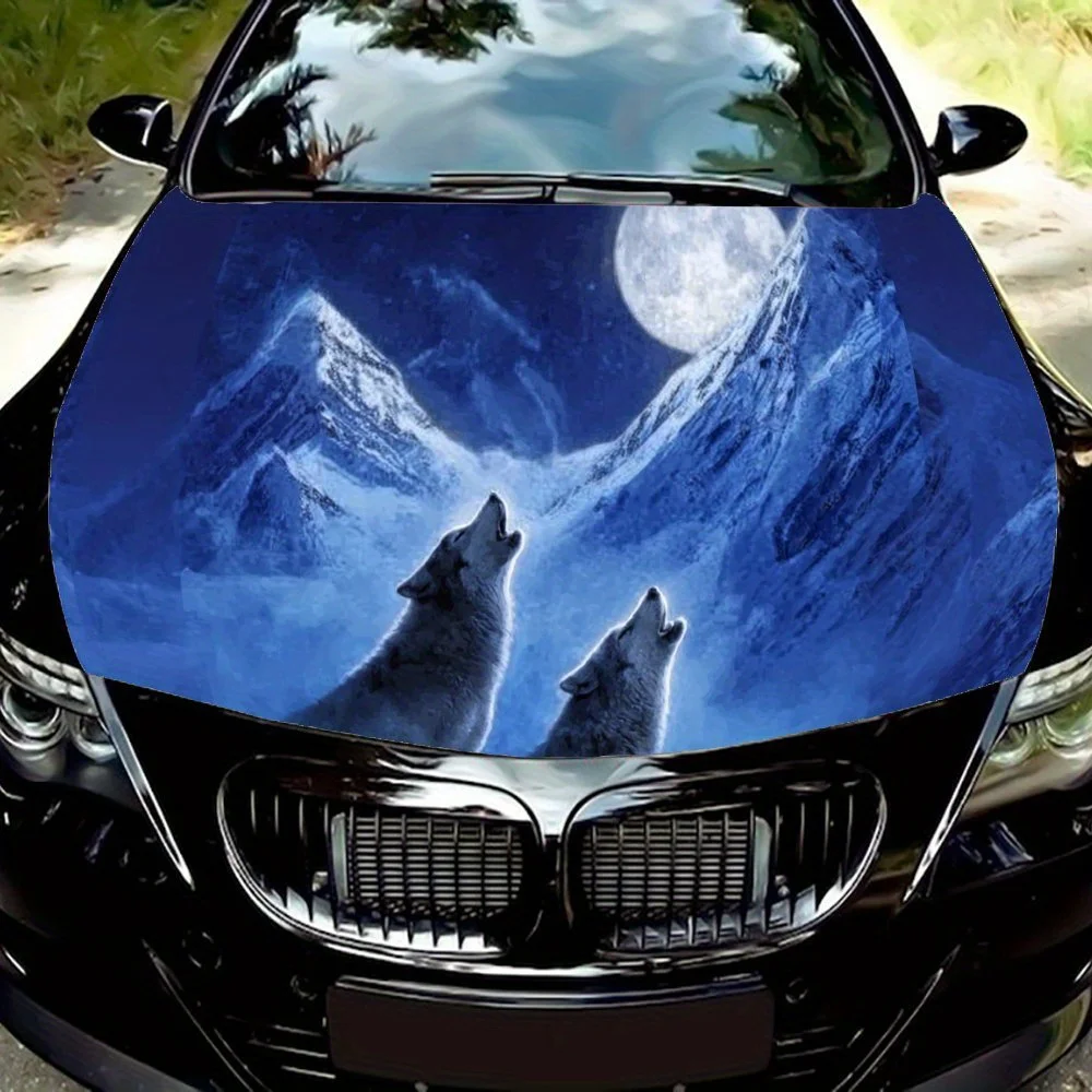 Moonlight Double Wolf Car Hood Sticker - Compatible with A Variety of Models, Using High-quality Outdoor Pooh Material, Durable,