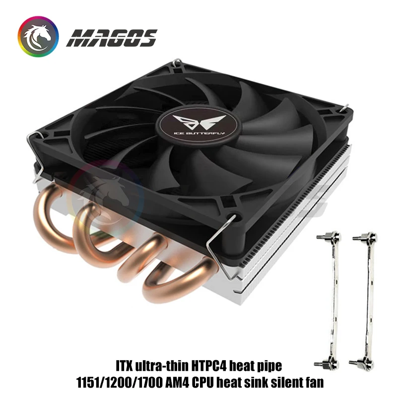 Mini ITX Case CPU Air Cooler, 39mm Ultra-thin 4 Copper Heatpipes For Intel 115X 1700 /AMD AM4 CPU Radiator Air Cooling