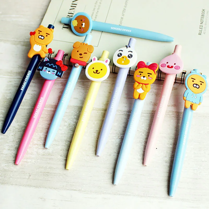 

30pcs Korean cartoon button pen neutral oil pen maiden heart cute signature pen student exam writing pen press water pen