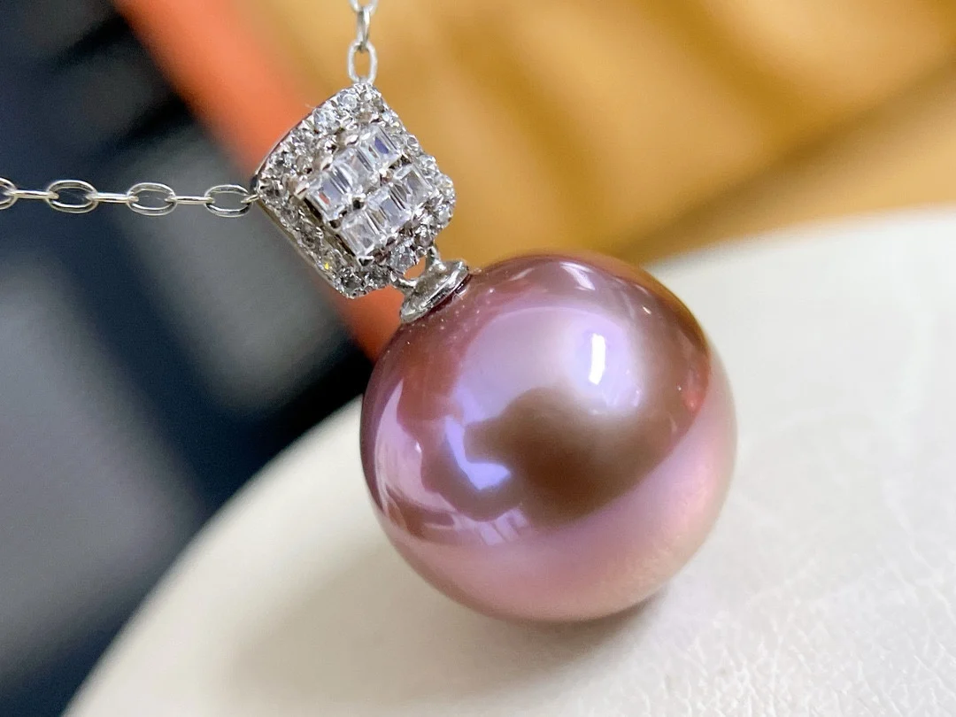 Fine Jewelry Solid 18K White Gold 11-12mm Natural Fresh Water Imperial Purple Pearls Pendants Necklaces for Holiday's Presents