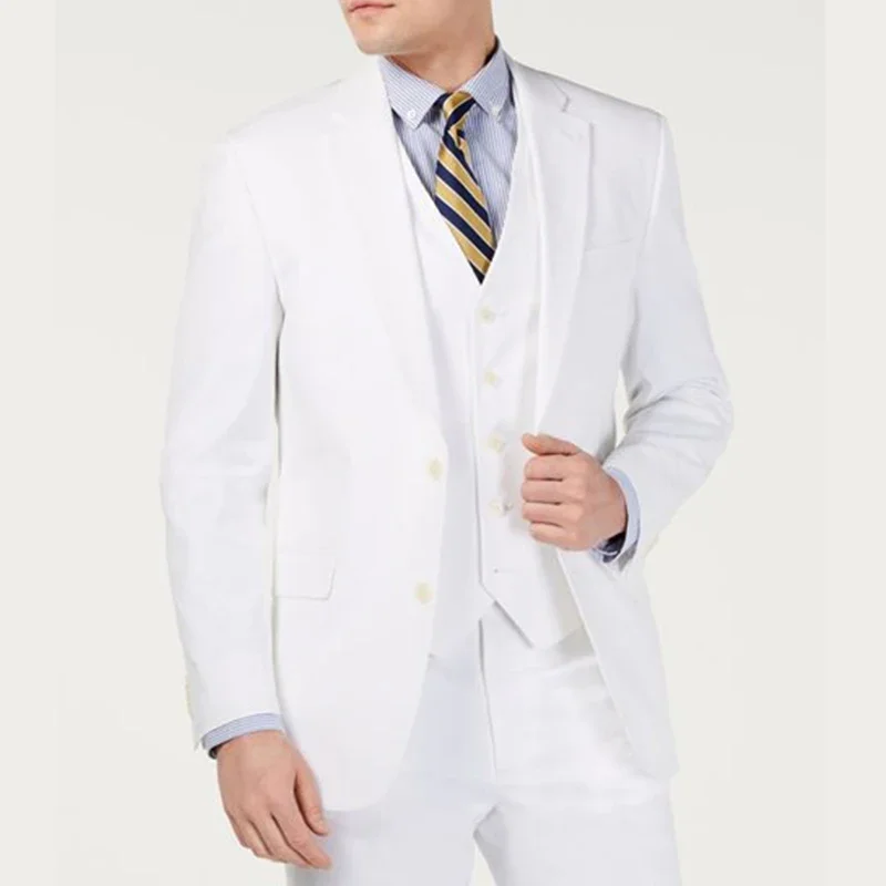 Abiti da sposa bianchi per lo sposo Giacca da 3 pezzi Pantaloni Gilet Blazer Risvolto monopetto Occasioni formali  nneSet da uomo elegante