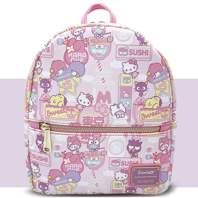 New Sanrio Hello Kitty Backpack Cute Leisure Tourism Shoulders Bag Pu Leather Woman's Knapsack Kawaii Schoolbag Children Gift