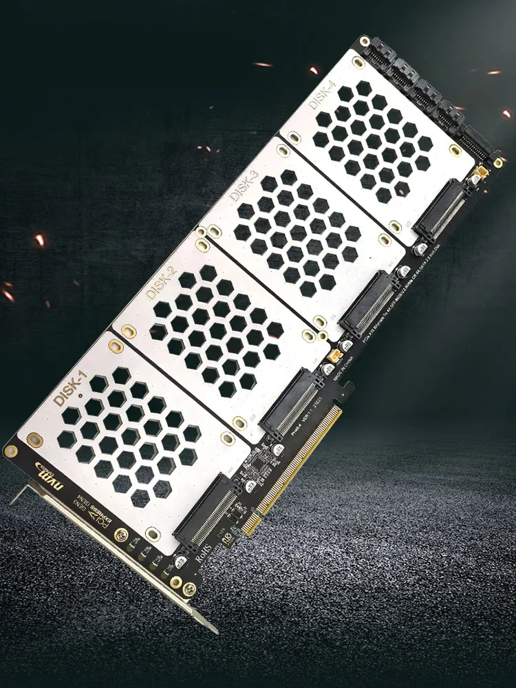 4-poorts PCI-E 4.0 16X 2.5Inch SATA Adapterkaart Moederbord Ondersteuning PCIe X4x4x4x4 Bifurcatie U.2 Naar PCIe-kaart met LED-indicator