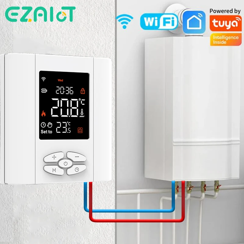 Termostato sem fio WiFi para caldeira a gás, controlador remoto de aquecimento de temperatura, alimentado por bateria, Tuya Smart APP, Google Home, Alexa