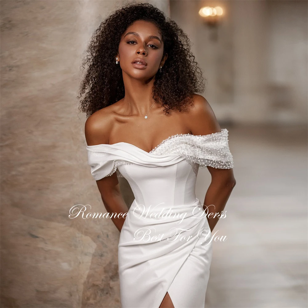 فساتين زفاف أنيقة قبالة الكتف مطوي حورية البحر شق دانتيل مفتوح الظهر على شكل قلب فستان زفاف Vestidos De Novia مخصص