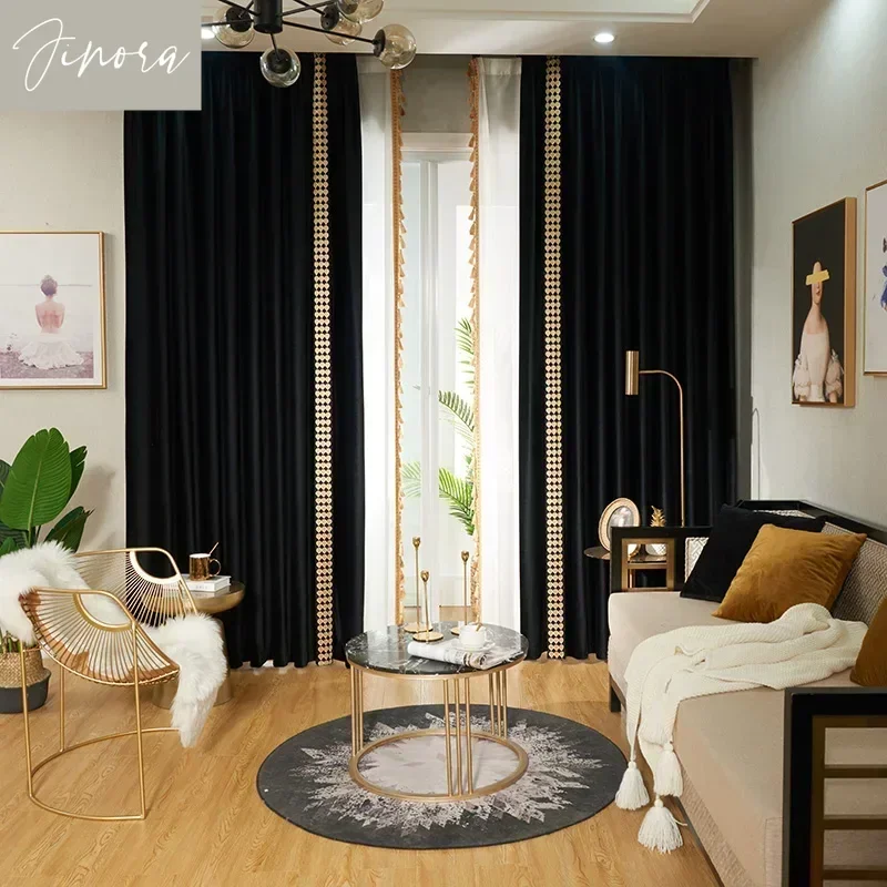 

Luxury Mix and Match Black Blackout Velvet Curtains for Living Room Bedroom Villa High-end Modern Curtains Customized Velvet