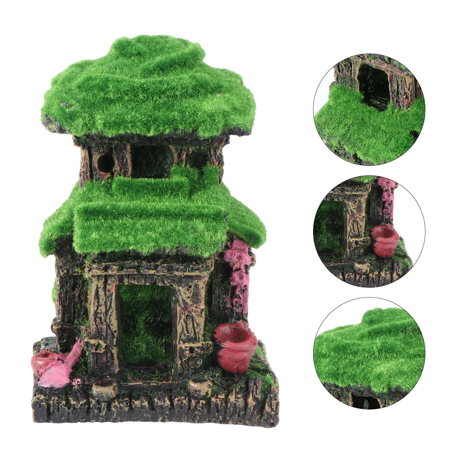 

Creative Double House Resin Aquarium Decoration Ancient Style Moss Pavilion for Fish Tank Habitat Ornament Landscape Suitable