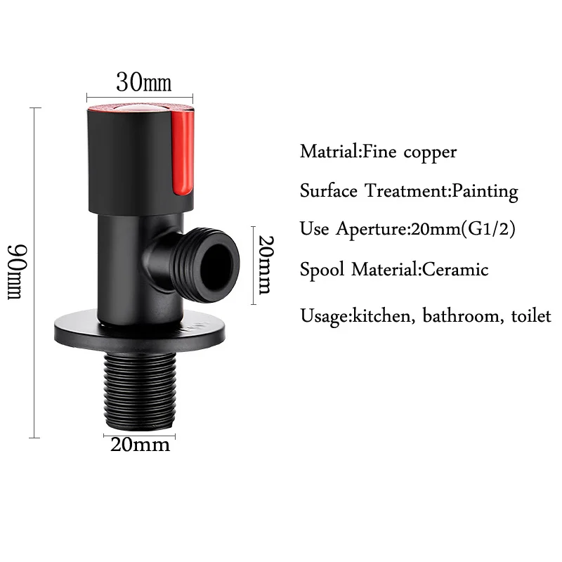 SUS304 스테인레스 스틸 블랙 페인트 앵글 밸브, 주방 욕실 화장실 냉온수 스톱 밸브