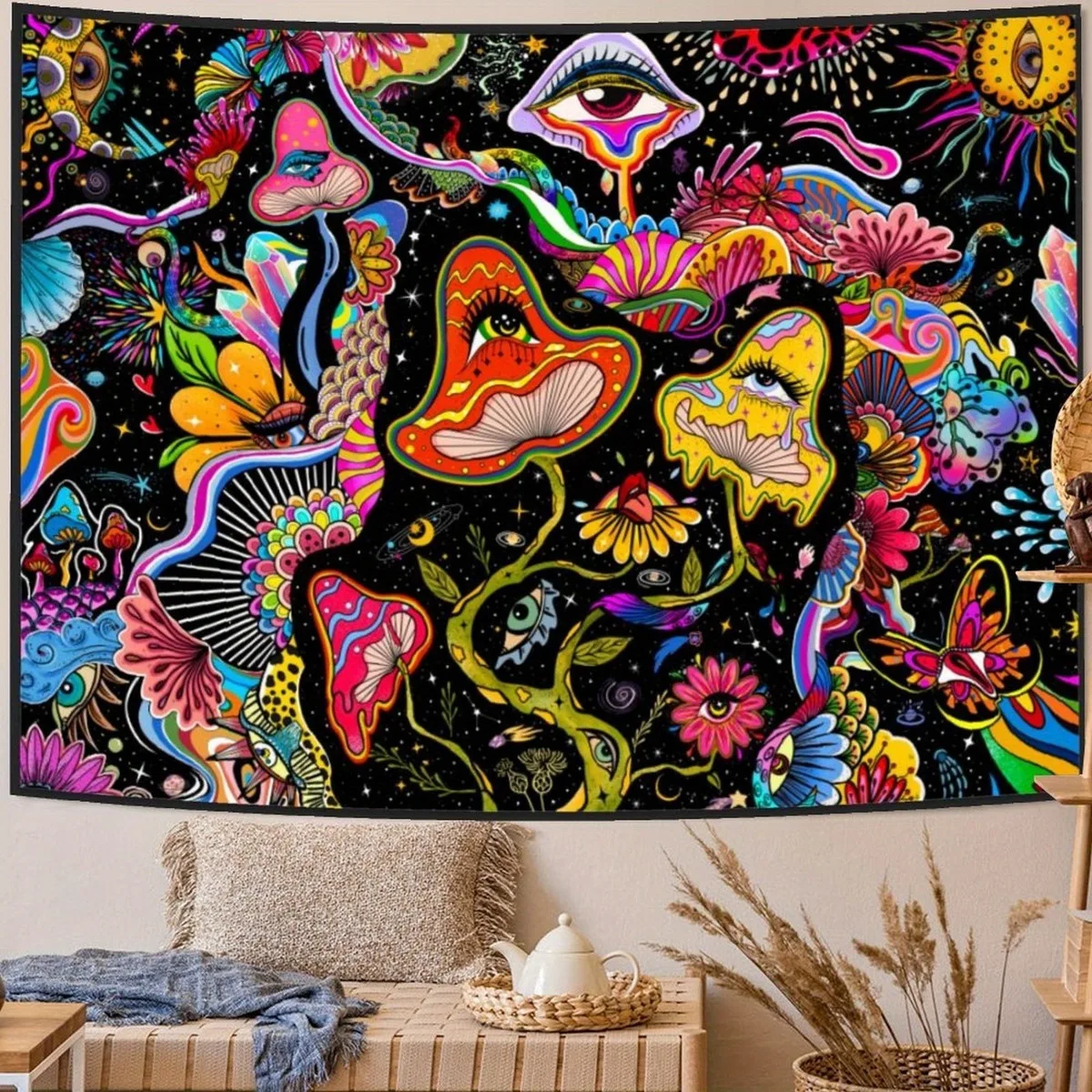 VIKAMA Colorful Printed Tapestry, Fantasy Magic Mushroom Eyes Wall Hanging Home Decoration For Bedroom, Living Room And Dorm