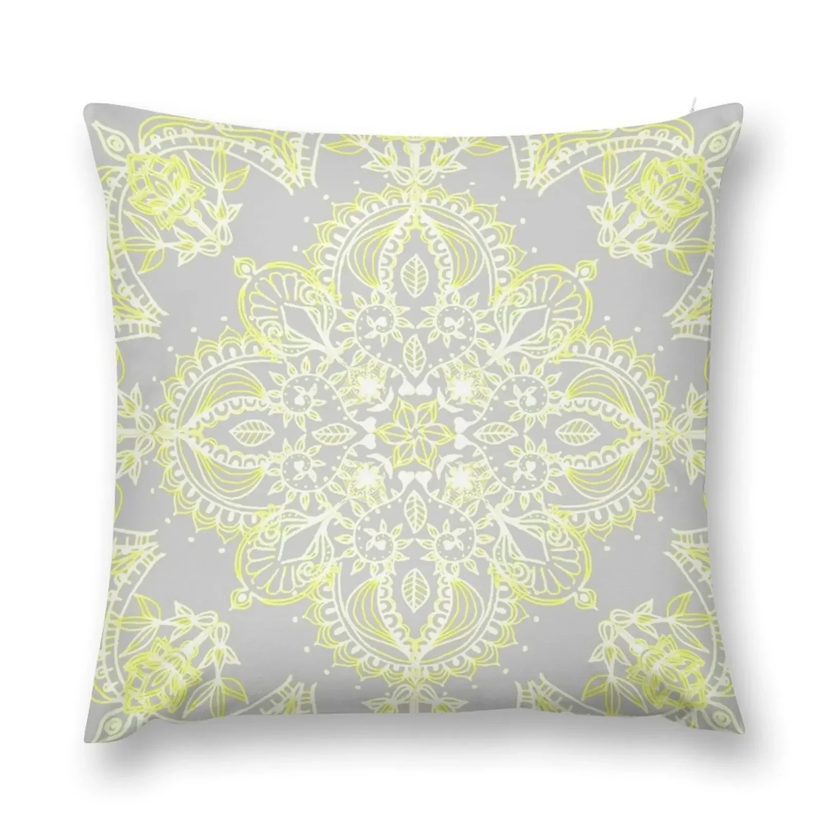 Pale Lemon Yellow Lace Mandala on Grey Throw Pillow Christmas Covers Christmas Pillow Covers pillow