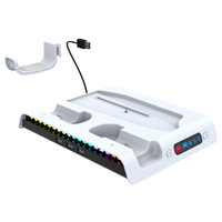 AU32-For PS5 Slim Console Cooling Dock with 3-Speed Airflow Gamepad Holder Charging Headset Hanger with RGB Lights