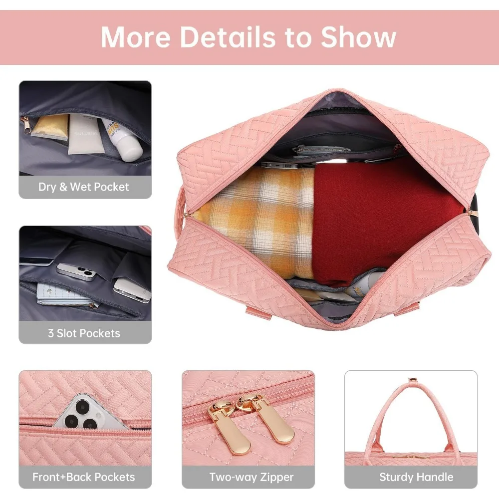 Tas Duffel Perjalanan Wanita dengan Kompartemen Sepatu, Tas Jinjing Akhir Pekan untuk Menginap, Termasuk Tas Perlengkapan Mandi, Tas Olahraga untuk Barang Basah