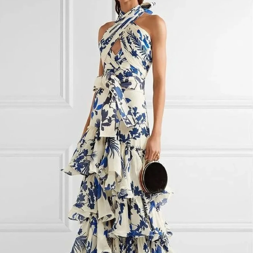 Robe Boho imprimée pour femmes, nouvelle mode d'été, Streetwear, tendance, haute qualité, col licou, sans manches, robes élégantes