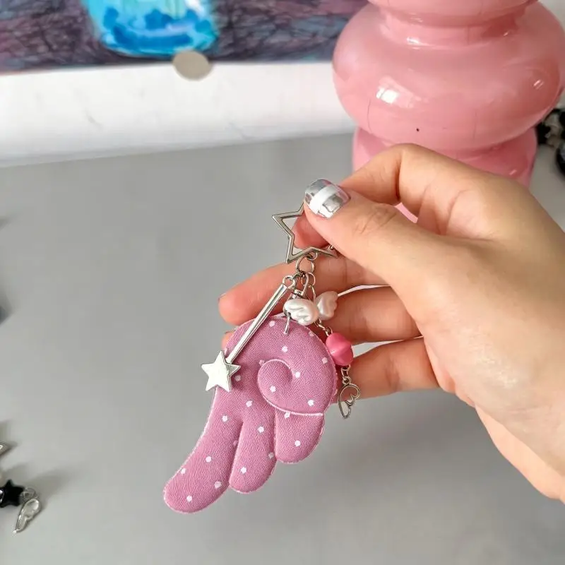 1 Stück Weicher Plüsch-Engelsflügel-Schlüsselanhänger mit Sternanhänger, Mehrfarbige Optionen zur Rucksackdekoration, Geschenke für Mädchen und Teenager – Detail 5