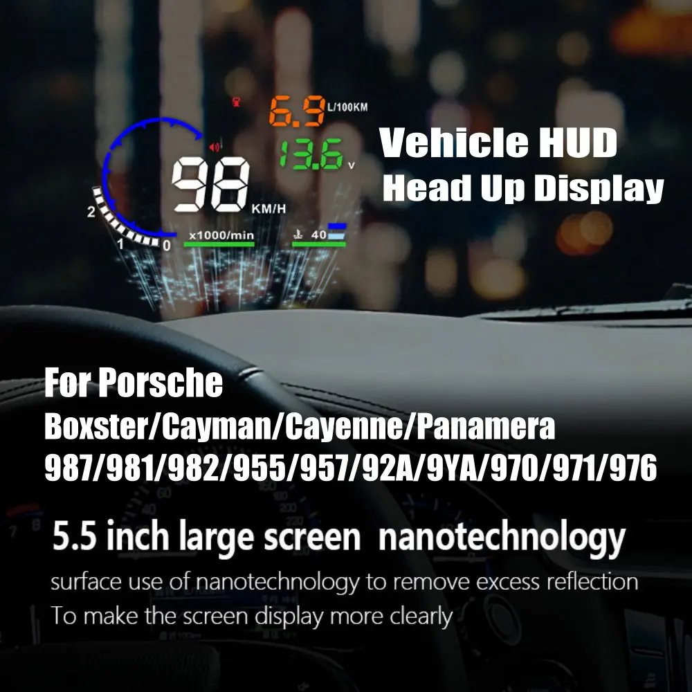 Car HUD Head Up Display LED Windshield Projector For Porsche Boxster Cayman Cayenne Panamera 987/981/982/955/957/92A/9YA/970 view 2