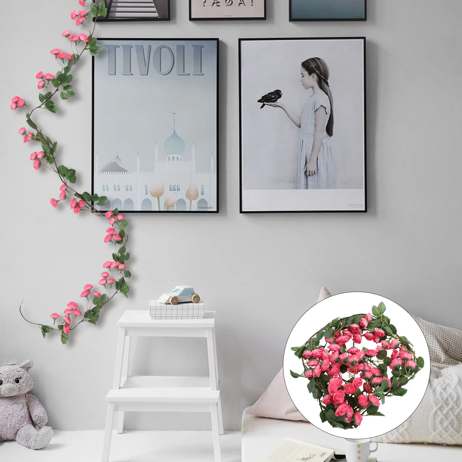 

1Pcs Simulation Rose Vine Elegant Fresh Color Realistic Texture Festival Wedding Party Hanging Decoration Ornament for Door Wall